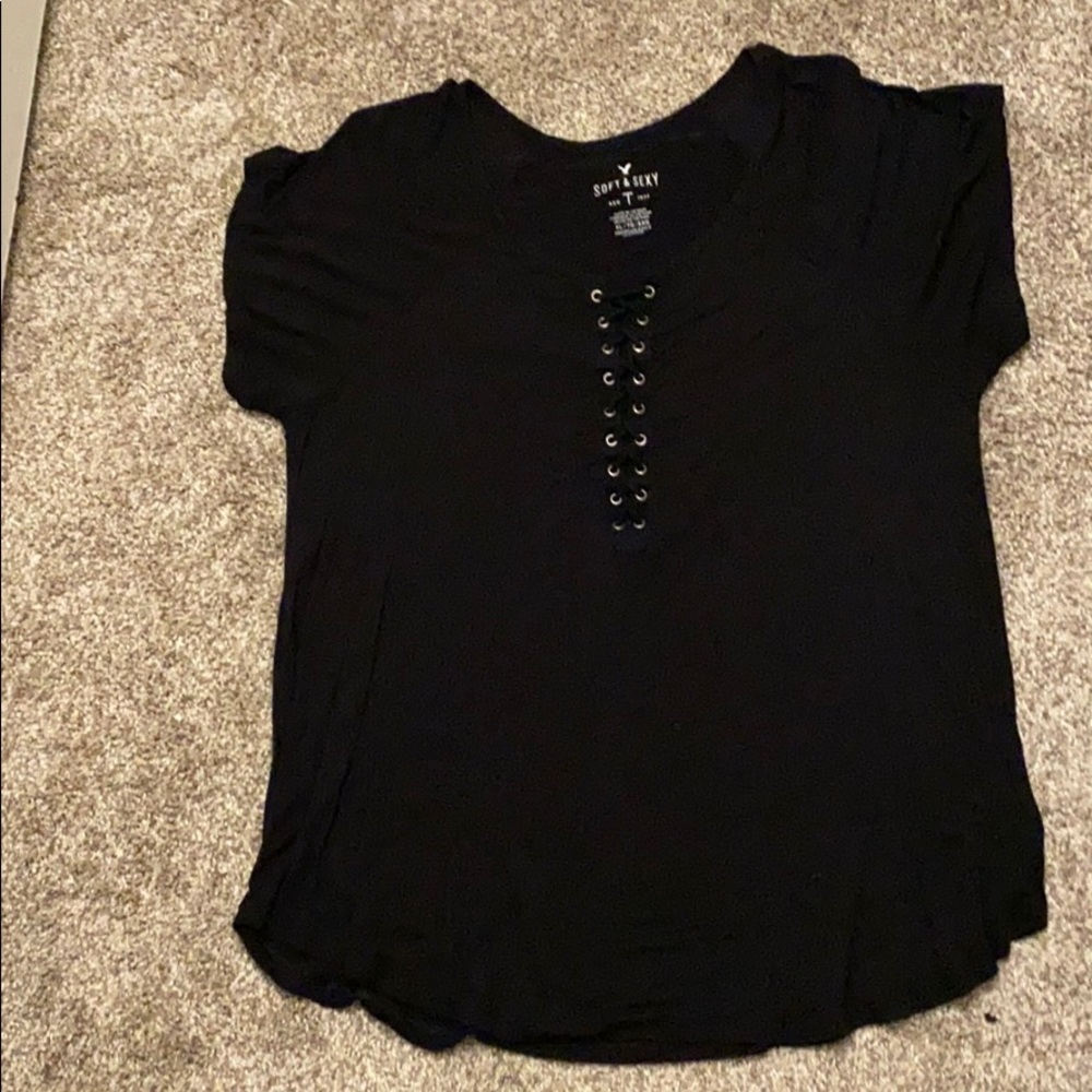 Black lace up blouse